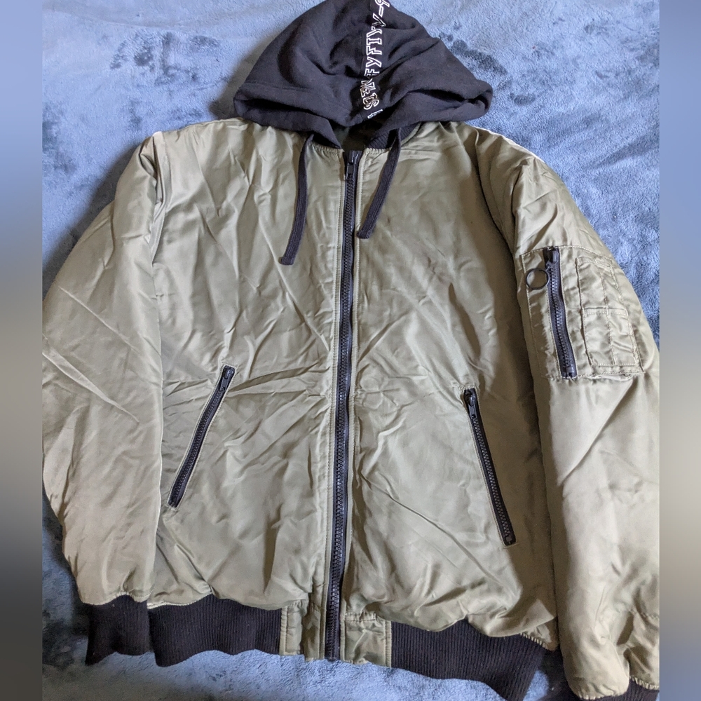 H&M Olive Bomber Jacket with Charcoal Black Hood